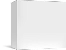 Realistic white cardboard box packaging mockup casting a soft shadow on a clean white background, ideal for presenting product designs and enhancing branding concepts vector