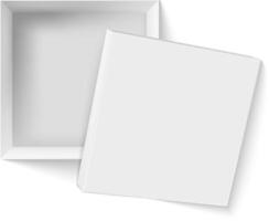Realistic 3d illustration of a white square cardboard box opening, presented in a top view perspective, ideal for showcasing packaging designs vector