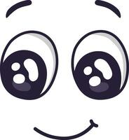 Cartoon face expressing happiness and slight confusion, featuring a cheerful smile, raised eyebrows, and wide open eyes, creating a playful and expressive character vector