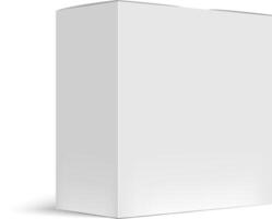 Closed vertical rectangular white cardboard box packaging mockup casting a shadow is standing on white background, creating a minimalist and elegant composition for showcasing product design vector
