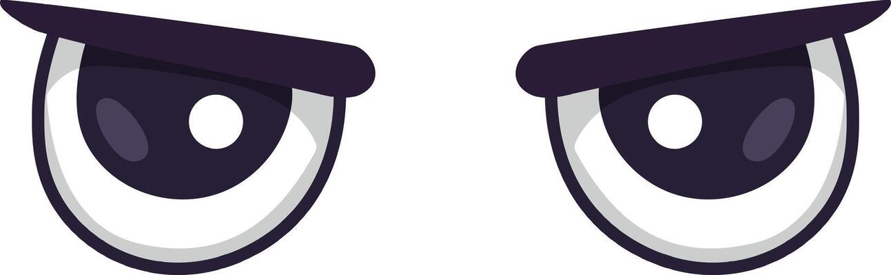 Cartoon eyes are expressing negative emotions, possibly anger or annoyance, with furrowed brows and dark pupils, creating a dramatic and expressive visual