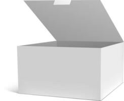 Realistic open box mockup featuring a white gift packaging box, showcasing an opened package alongside an empty rectangular carton, perfect for various design applications vector