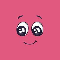 Cartoon face showing a surprising and happy expression, featuring large, expressive eyes and a gentle smile, conveying positive emotions and a sense of wonder against a vibrant pink backdrop vector