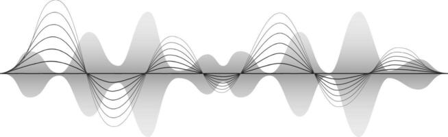 Black oscillating lines are creating a sound wave visualization, representing radio signal frequency and digital voice tune equalizer, on a white background with gray shadows vector