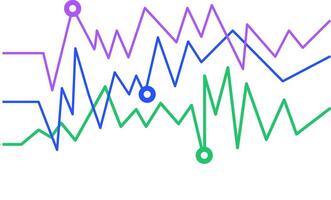 Colorful line graphs are fluctuating, representing data trends with highlighted key points, creating a visual representation of progress and analysis vector