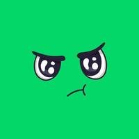 Cartoon face showing an angry mood with frowning eyebrows and closed mouth on a vibrant green background, expressing discontent and negative emotions vector