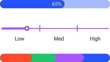 infographic elements are showing progress with colorful diagrams, statistics dashboard chart, from low to high and a percentage bar loading at 65 percent vector