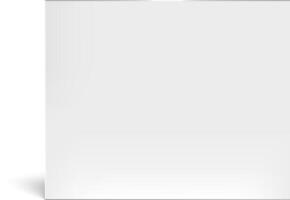 Realistic white cardboard packaging box mockup standing up casting a shadow on a light gray background, perfect for showcasing product packaging designs vector