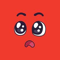 Big cartoon eyes expressing surprise with slightly raised eyebrows and small open mouth are conveying astonishment and wonder on a vibrant red background vector