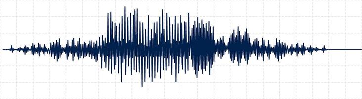 Dark blue seismic activity diagram showing radio frequency waves and oscilloscope waveform graph on white background with grid is representing earthquake or other earth vibration vector