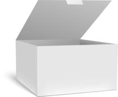 White rectangular cardboard box slightly opened, revealing its empty interior, perfect for showcasing product placement or branding designs vector