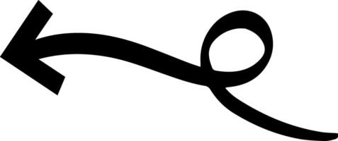 Simple, hand drawn black arrow elegantly curves and loops, creating a visual representation of a winding or indirect path leading to the left vector