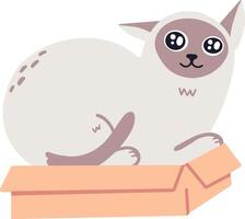 Adorable siamese cat lying on a cardboard box, enjoying a moment of relaxation and showing its playful nature, creating a heartwarming and funny scene vector