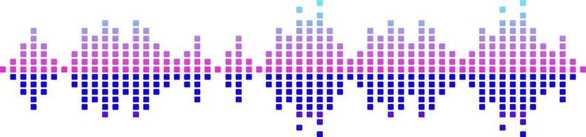 Colorful digital sound waves are visualized as a pixelated gradient, creating a vibrant representation of an audio signal, symbolizing music waveforms and digital studio equalizers vector