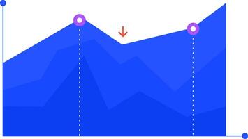 Colorful business graph illustrating a decline in data, featuring a bold red arrow pointing downward. Ideal for enhancing presentations and finance reports with clear visual analysis vector