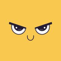 Cartoon face expressing skepticism with squinting eyes and a subtle smile, creating a playful representation of doubt and disbelief against a yellow background vector