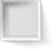 White square box top view mockup casting a shadow on a white background, creating a minimalist and clean design, perfect for showcasing products or designs vector