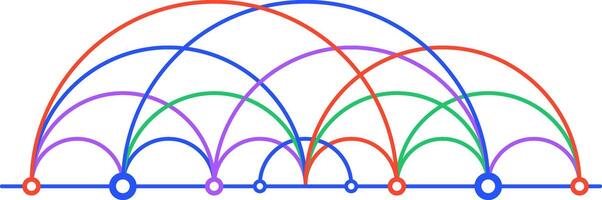 Colorful arcs are connecting points on a horizontal blue line, creating a visually appealing graph that could represent connections, networks, or data flow vector