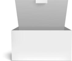 Realistic white rectangular box mockup presenting its empty interior, perfect for showcasing products or gifts, with a clean and professional design vector