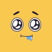 Yellow cartoon face drooling while showing desire and looking surprised, with big eyes, small mouth and a drop of saliva, on a yellow background vector