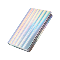3D chrome element in Y2K style, isolated background, liquid holographic metal. Book with rainbow design on the cover, notebook with silver shiny surface. png