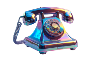 3D chrome element in Y2K style, isolated background, liquid holographic metal. A colorful phone with a rainbow design, metallic appearance. png