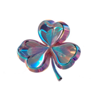 3D chrome element in Y2K style, isolated background, liquid holographic metal. Colorful shiny three-leaf clover with a rainbow-colored mirror surface. png