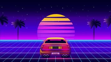 Retro 80s sci-fi futuristic style background animation. retro futuristic synth wave animation in 1980s style. Retro Nostalgic new wave vaporwave cyberpunk animation with vibrant neon colors. video