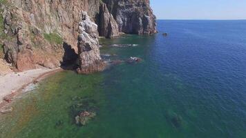 View from a drone of the coastline with a rocky coast and rocks video