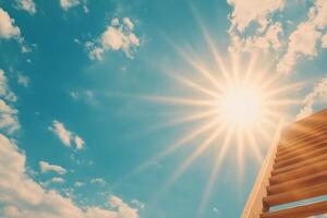 Majestic stairs leading towards a bright sky on a sunny day photo