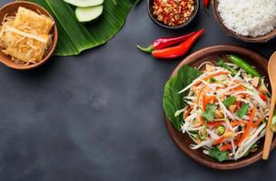Colorful variety of fresh ingredients and dishes for a vibrant meal preparation photo