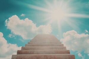 Majestic stairs leading towards a bright sky on a sunny day photo
