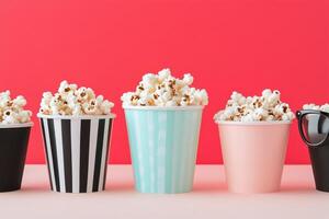 Popcorn and coffee cups with sunglasses create a fun movie snack arrangement photo