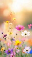 Beautiful wildflowers blooming in a sunny meadow during springtime photo