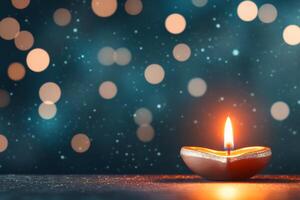 Candlelight glowing softly in darkness creating a serene atmosphere with shimmering bokeh lights photo
