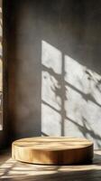 Natural light creates beautiful shadows on a wooden surface in a modern interior setting photo