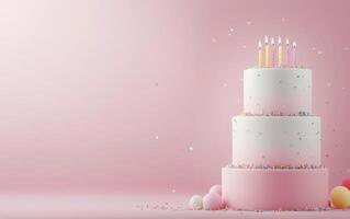 Elegant three tier cake with colorful sprinkles and candles for a celebration photo