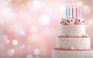 Elegant three tier cake with colorful sprinkles and candles for a celebration photo