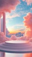 Stunning pastel clouds and serene sky at sunset create a dreamlike atmosphere photo