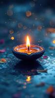Diyas illuminate a serene setting during a festival celebration at twilight photo