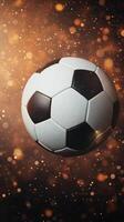 Dynamic soccer ball amidst vibrant sparks in dramatic background during intense play photo