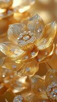 Elegant golden lotus flower adorned with jewels in a decorative setting photo
