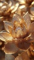 Elegant golden lotus flower adorned with jewels in a decorative setting photo
