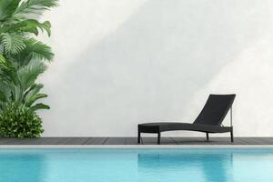 Relaxing by the tranquil poolside with lush greenery around at a sunny afternoon photo
