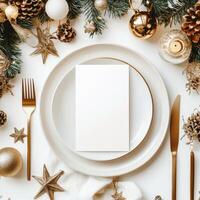 Elegant table setting for a festive celebration with decorative elements photo