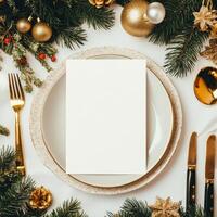 Elegant table setting for a festive celebration with decorative elements photo