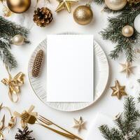 Elegant table setting for a festive celebration with decorative elements photo