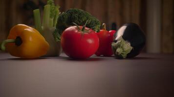 Fresh and vibrant vegetables beautifully arranged in a rustic wooden crate for healthy cooking video
