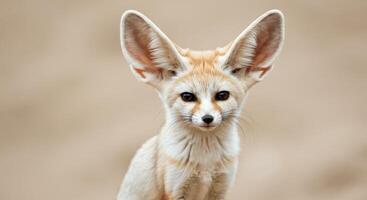 Fennec fox portrait in desert habitat highlighting large ears and sandy fur photo
