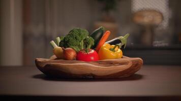 A Stunning and Beautiful Display of Fresh Vegetables Neatly Arranged on a Rustic Wooden Tray video